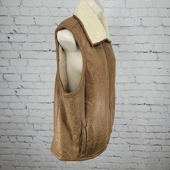 Lauren Ralph Lauren Brown Soft Shell Faux Fur Lined Full Zip Vest Jacket Size XL - Picture 11 of 12